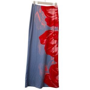 Fashion Nova Floral Print Strapless Fitted Tube Summer Maxi Dress Blue Red Small